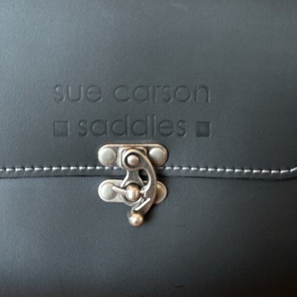 Sue Carson Saddles Black Bag Pouch Antique Nickel Clasp Lock - Picture 4 of 10